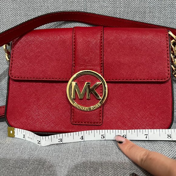 Michael Kors Red Leather Messenger Purse - Picture 7 of 14